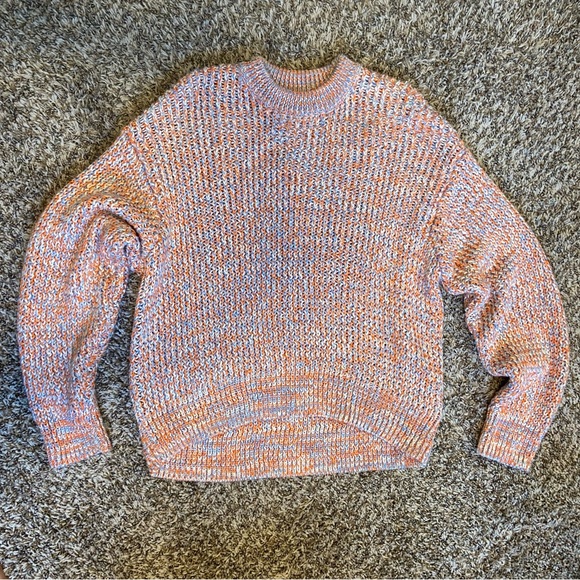 H&M Sweater Women's Sz S Pullover Crew Neck Chunky Knit Orange Blue - Picture 2 of 7